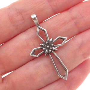 Sunwest 925 Sterling Silver Vintage Floral Cross Oxidized Charm Pendant