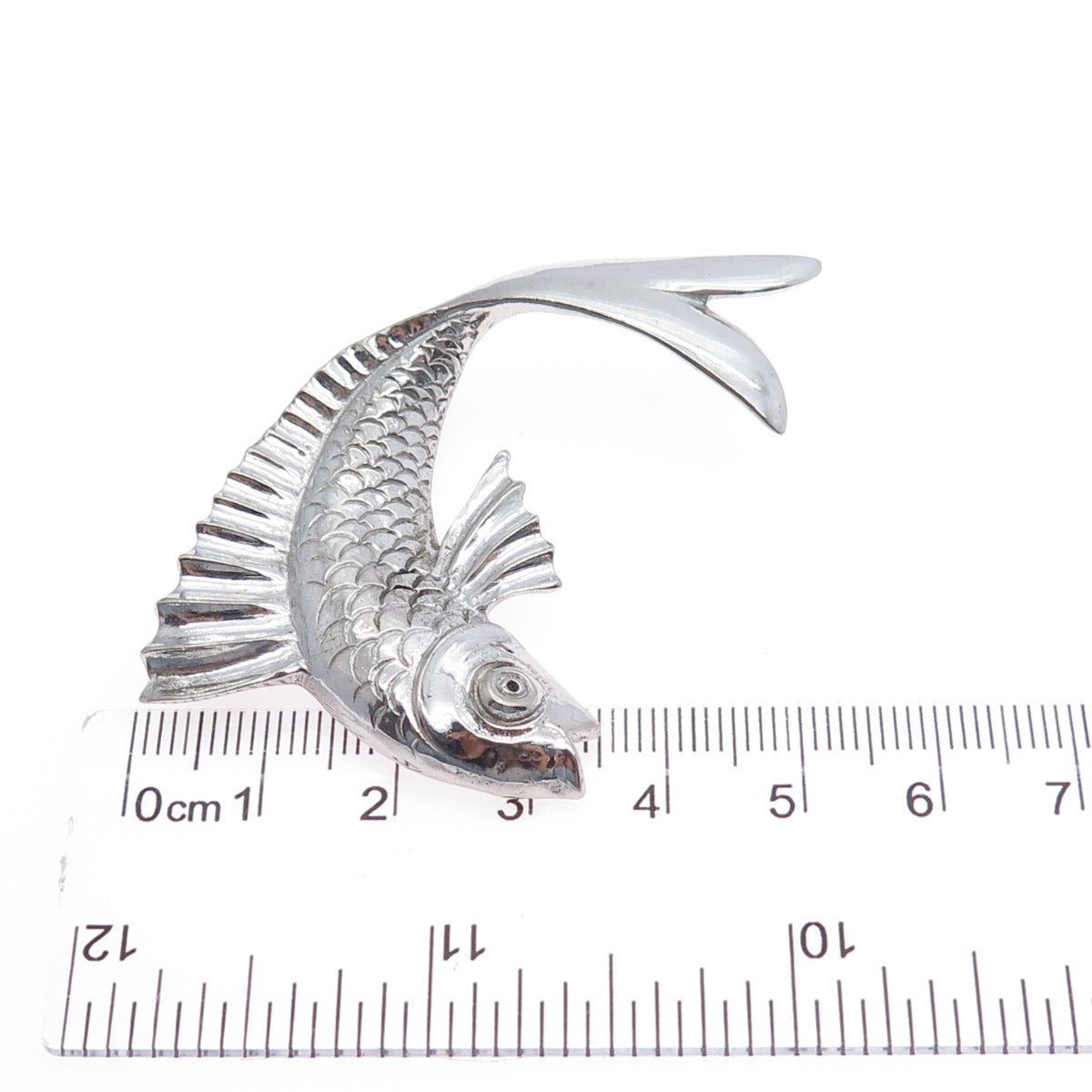 925 Sterling Silver Vintage Fish Oxidized Pin Brooch