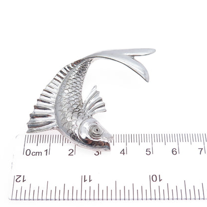925 Sterling Silver Vintage Fish Oxidized Pin Brooch