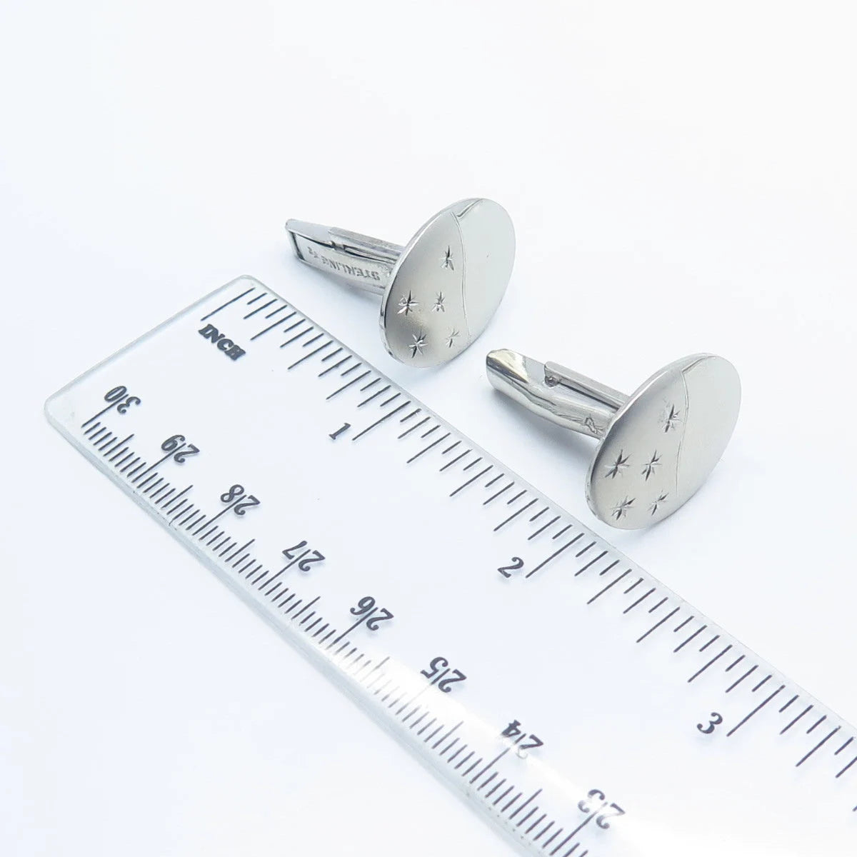 925 Sterling Silver Vintage Etched Oval Cufflinks