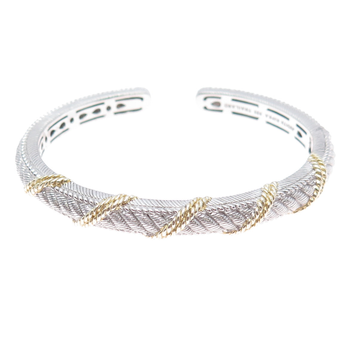 JUDITH RIPKA 925 Sterling Silver 2-Tone Twisted Roped Cuff Bracelet 6"