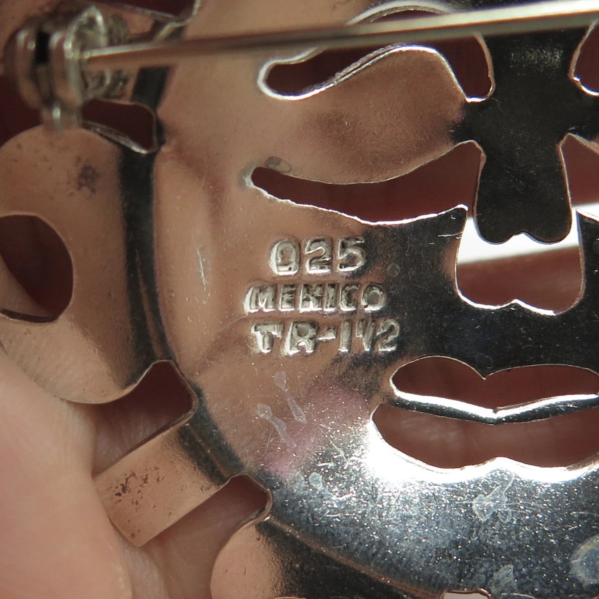 925 Sterling Silver Vintage Mexico Sun Face God Pin Brooch