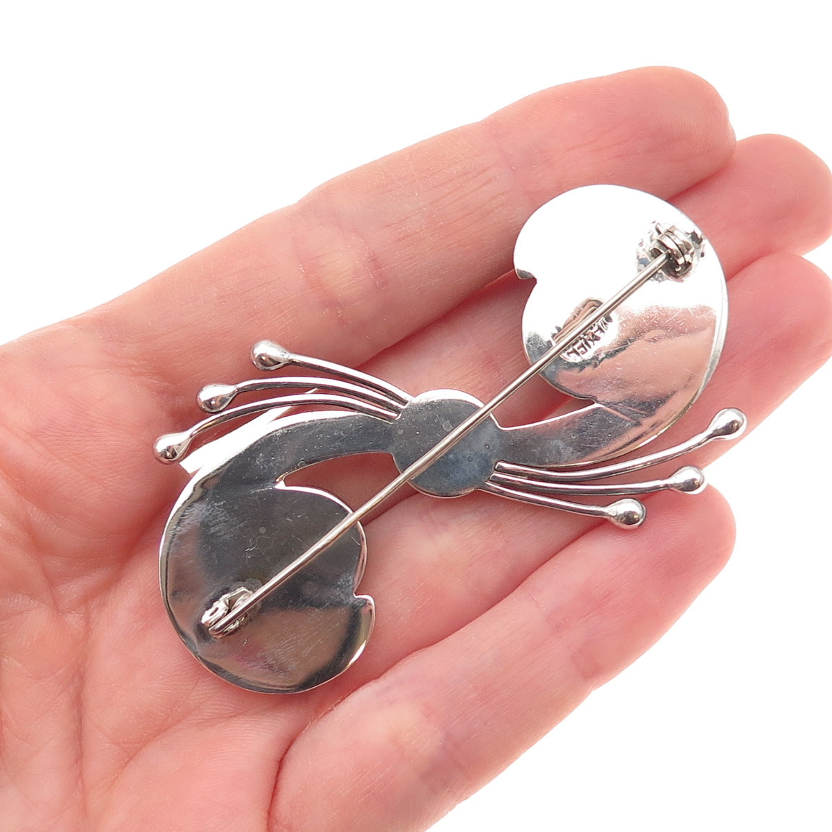 925 Sterling Silver Vintage Mexico Real Green Onyx Modernist Pin Brooch