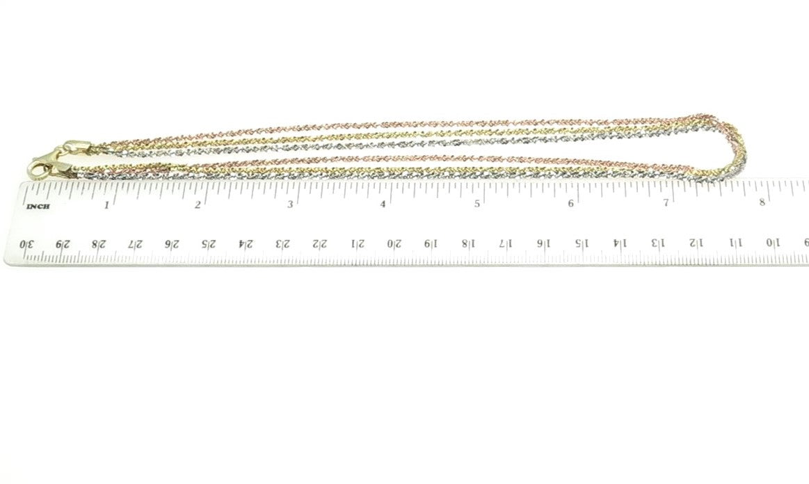 925 Sterling Silver 3-Tone Italy 3-Rope Sparkling Disc Chain Necklace 16"