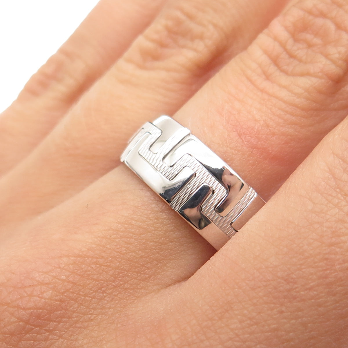 NEOS 925 Sterling Silver Textured Greek Maze Band Ring Size 7.75