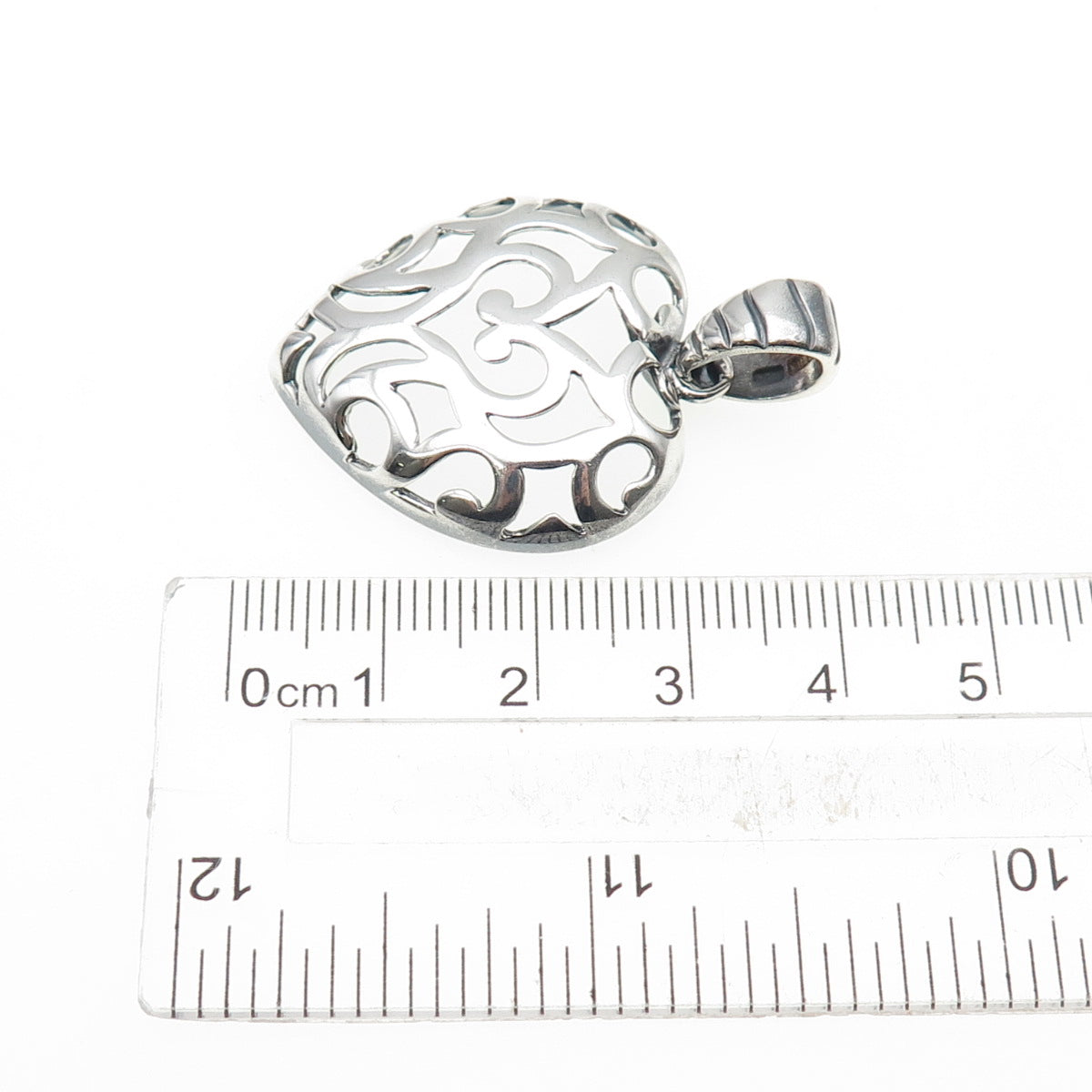 MILOR 925 Sterling Silver Vintage Italy Ornate Heart Oxidized Charm Pendant