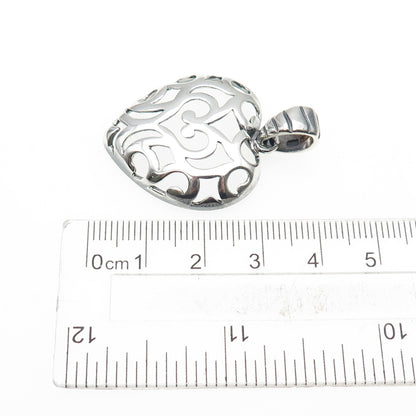 MILOR 925 Sterling Silver Vintage Italy Ornate Heart Oxidized Charm Pendant