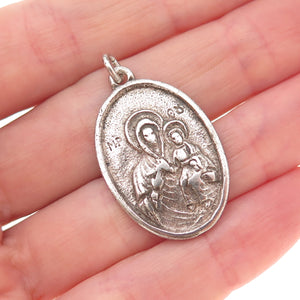 925 Sterling Silver Antique Art Deco Saint Anne Religious Medal Charm Pendant