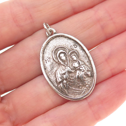 925 Sterling Silver Antique Art Deco Saint Anne Religious Medal Charm Pendant