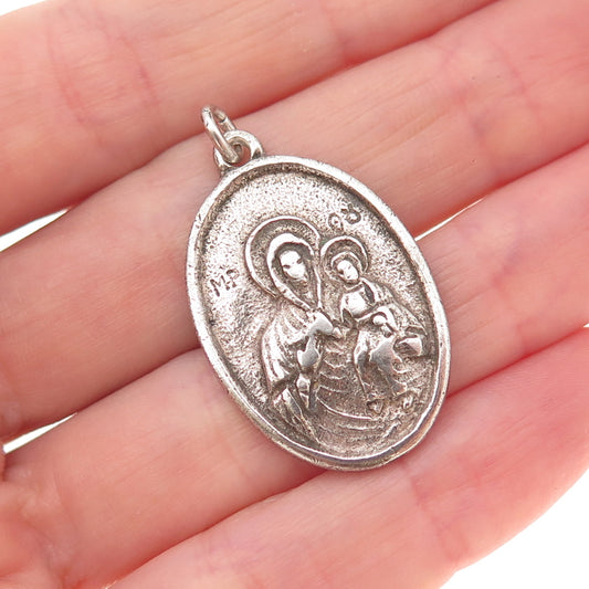 925 Sterling Silver Antique Art Deco Saint Anne Religious Medal Charm Pendant