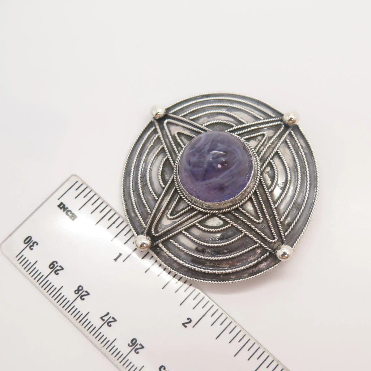 800 Silver Antique Greece Amethyst-Tone C Z Pin Brooch / Pendant