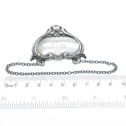 925 Sterling Silver Antique Art Deco Rye Repousse Bottle Tag