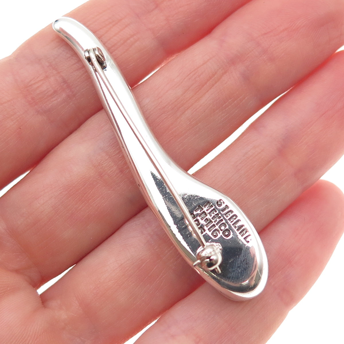 925 Sterling Silver Vintage Mexico Real Black Onyx Modernist Pin Brooch