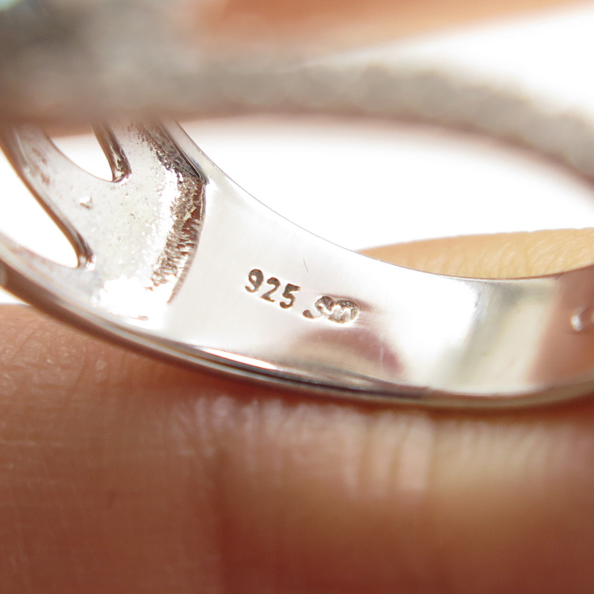 925 Sterling Silver Real Blue & White Topaz 3-Row Spine Ring Size 7.25