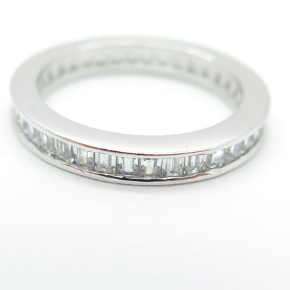 925 Sterling Silver Emerald-Cut Shaped C Z All Around Eternity Ring Size 5.75
