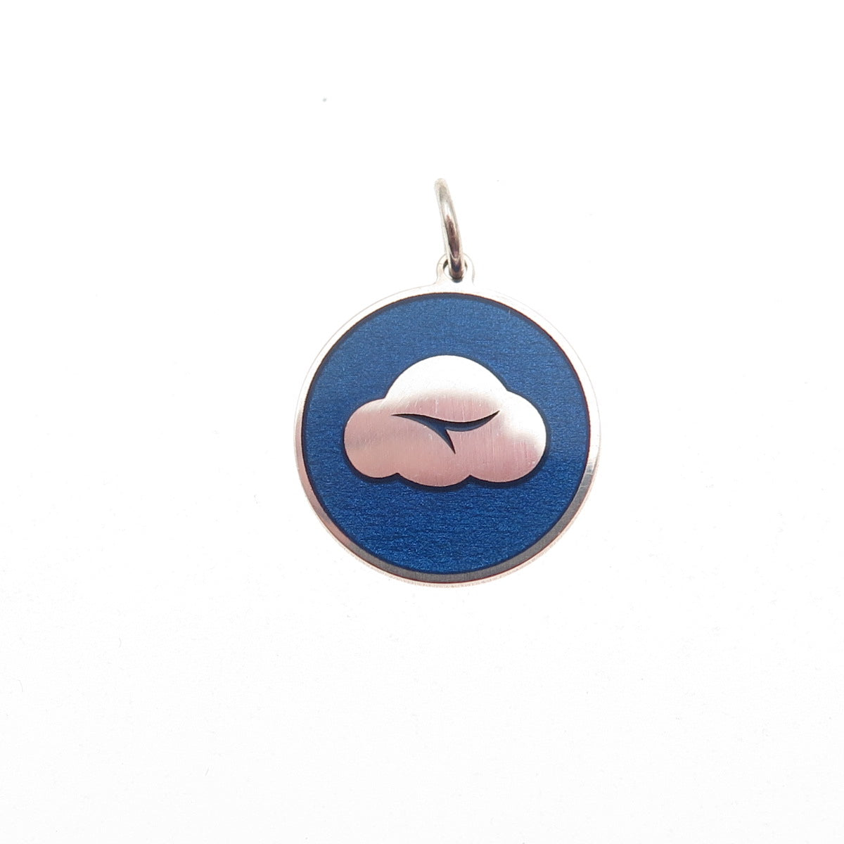 925 Sterling Silver Blue Enamel Cloud Round Tag Mini Charm Pendant