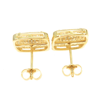 925 Sterling Silver Gold Plated Round-Cut C Z Cushion Earrings