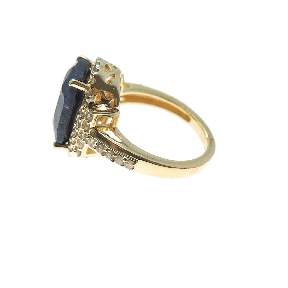 DSMK 925 Sterling Silver Gold Plated Real Diamond & Sapphire Ring Size 7