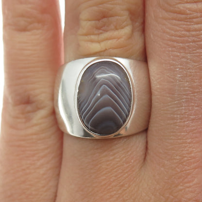 925 Sterling Silver Vintage CII Mexico Real Cabochon Agate Ring Size 7