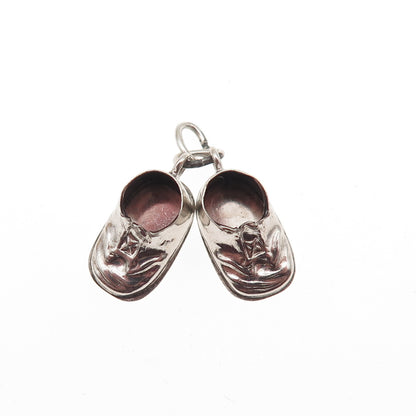 925 Sterling Silver Vintage Baby Shoes 3D Mini Charm Pendant
