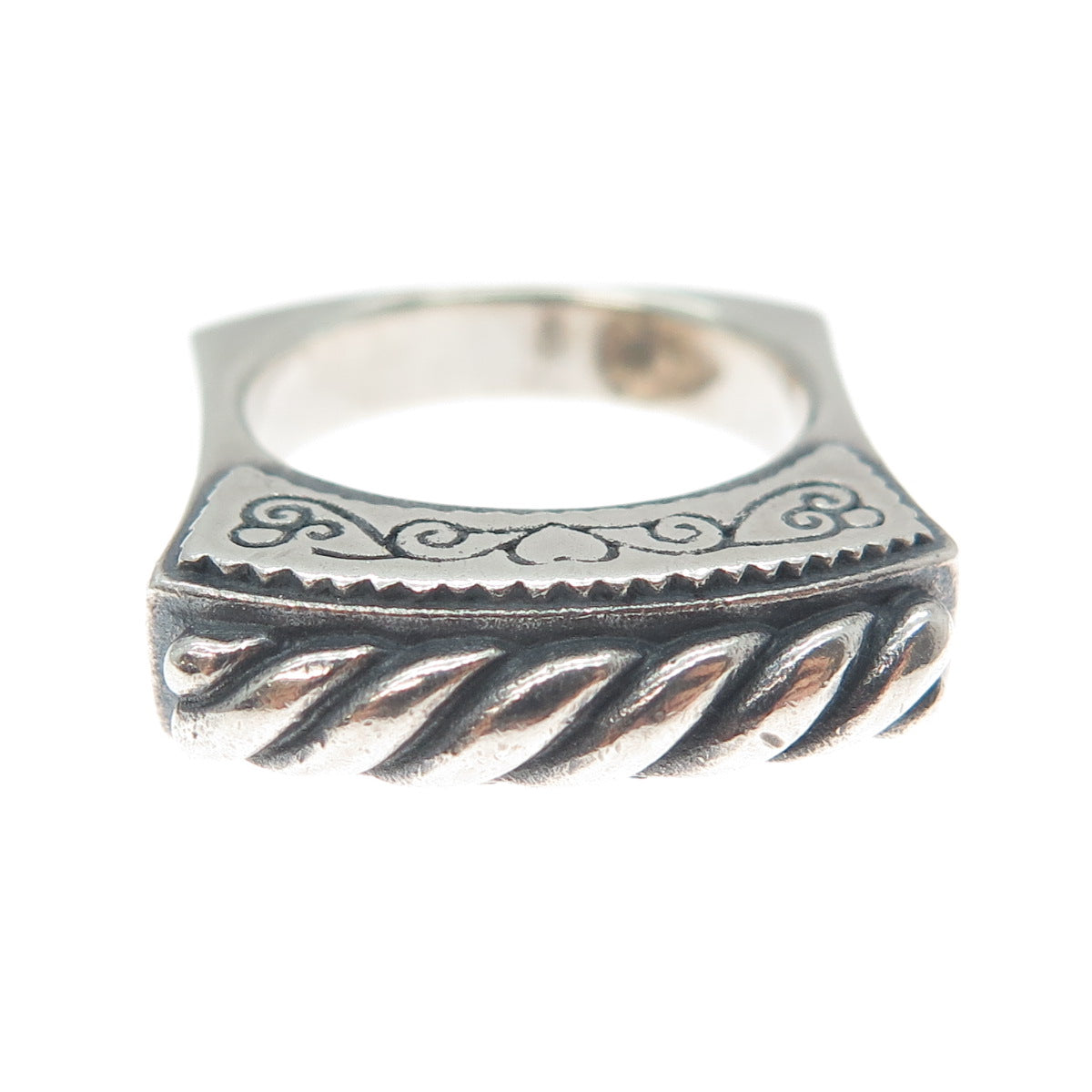 BRIGHTON 925 Sterling Silver Vintage Modernist Ribbed Oxidized Ring Size 7