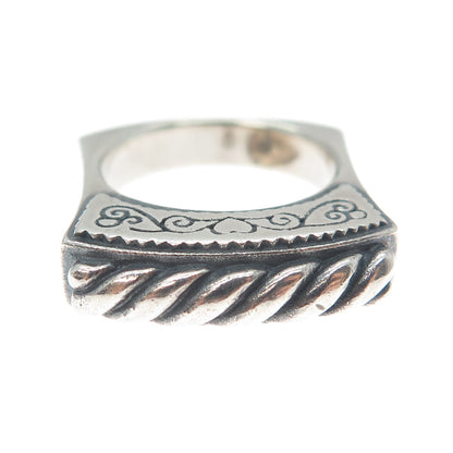 BRIGHTON 925 Sterling Silver Vintage Modernist Ribbed Oxidized Ring Size 7