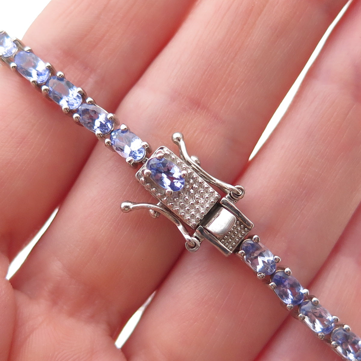 D'Joy 925 Sterling Silver Real Marquise & Oval-Cut Tanzanite Floral Bracelet 8"