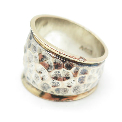 925 Sterling Silver 2-Tone Vintage Hammered Finish Ring Size 8