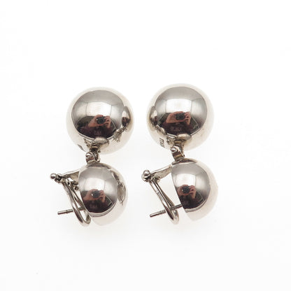 925 Sterling Silver Vintage Italy Modernist Ball Beaded Omega Back Earrings