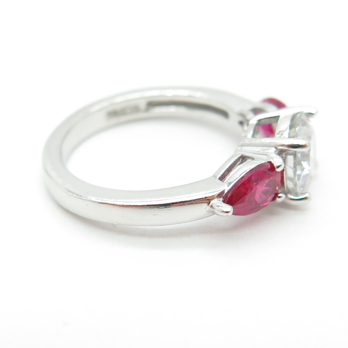 925 Sterling Silver Lab-Created Ruby & Round-Cut Shaped C Z Ring Size 5