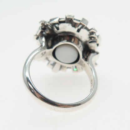 KAMELEON 925 Sterling Silver Vintage C Z & Tiger Pattern Flower Ring Size 7.25