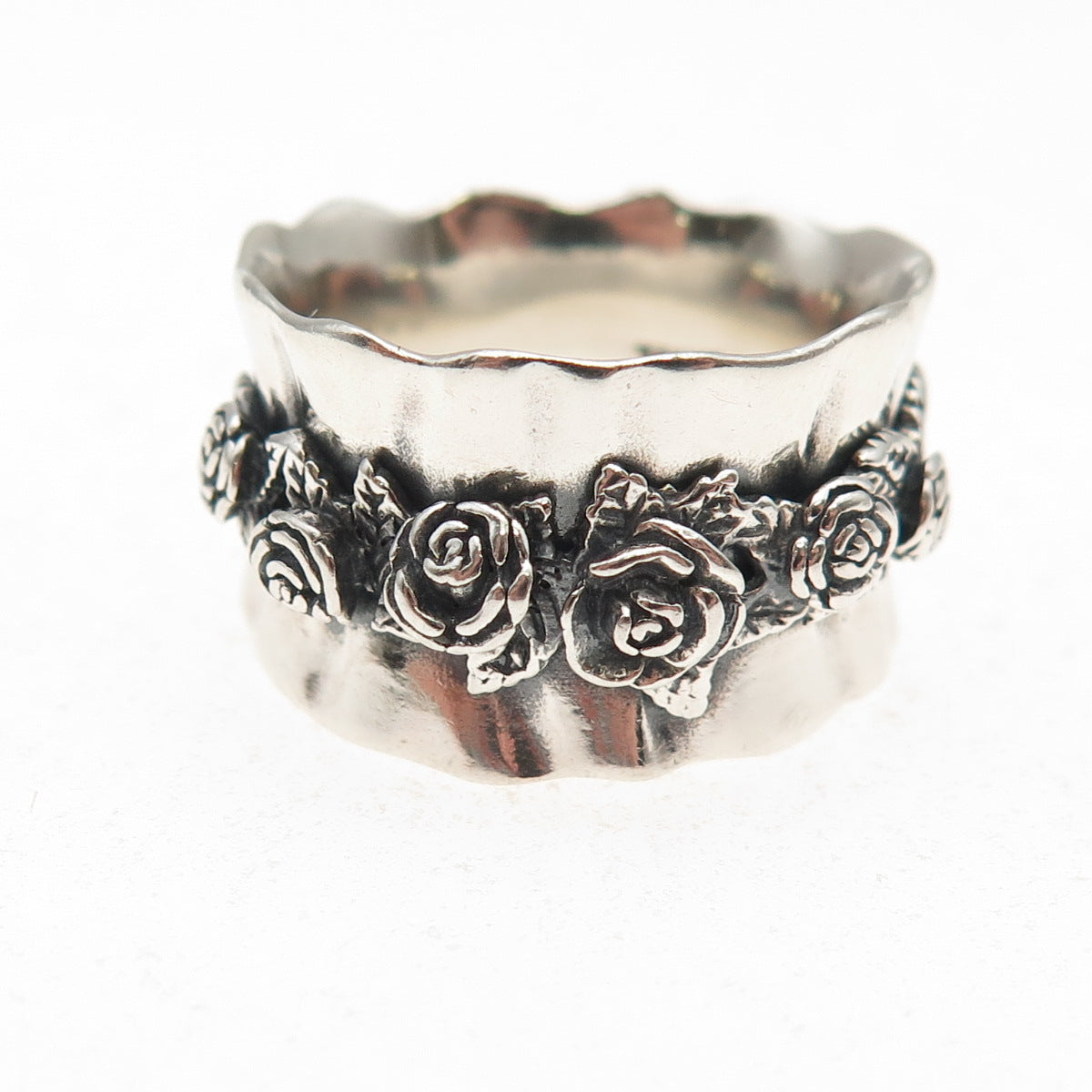 Regina Lane 925 Sterling Vintage Israel Rose Modernist Oxidized Ring Size 7.25