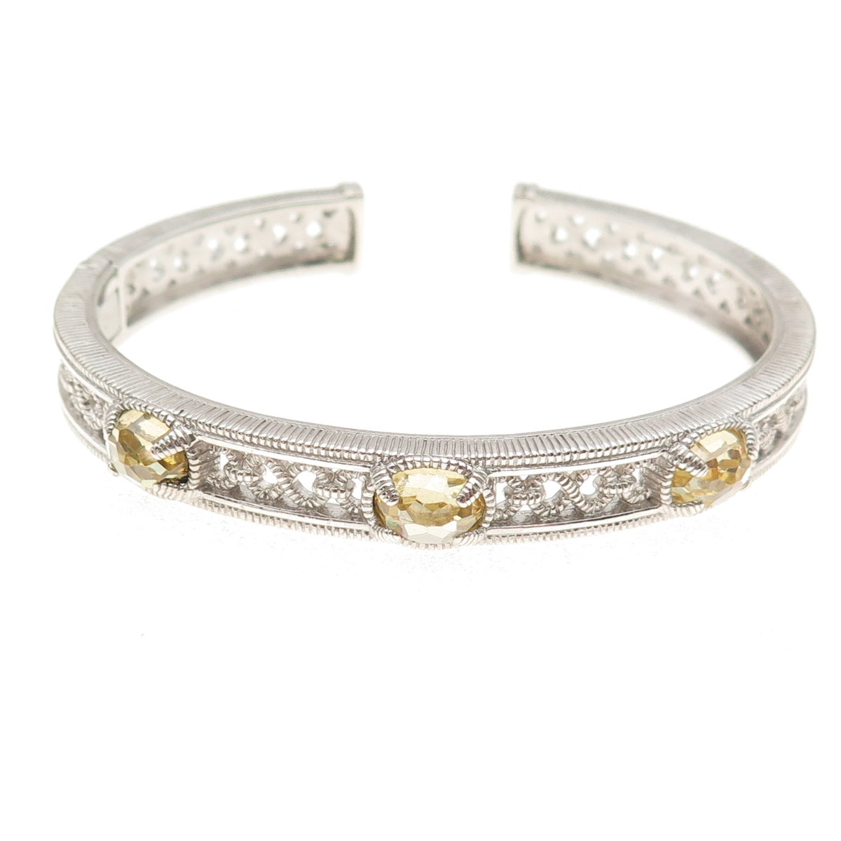 Judith Ripka 925 Sterling Silver Real Lemon Quartz Infinity Cuff Bracelet 6.25"