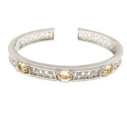 Judith Ripka 925 Sterling Silver Real Lemon Quartz Infinity Cuff Bracelet 6.25"