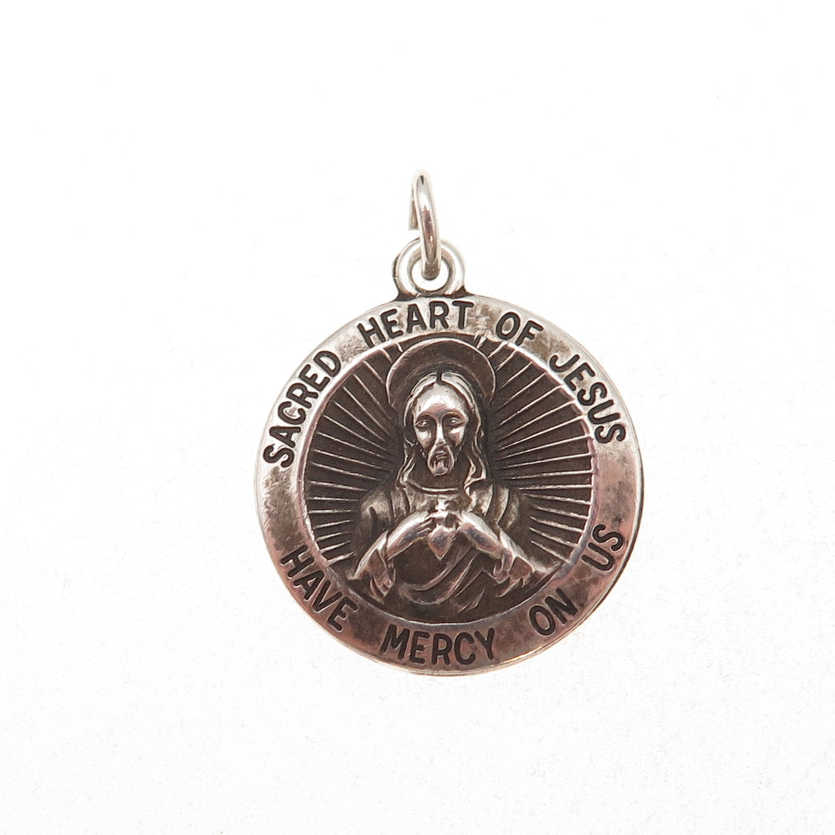 Theda 925 Sterling Silver Antique Art Deco Jesus Sacred Heart Charm Pendant