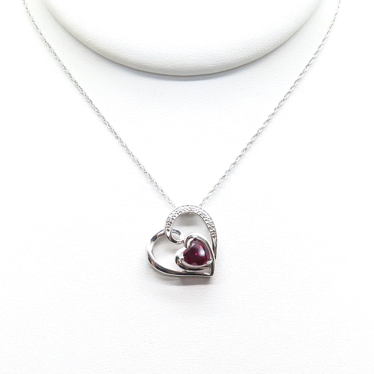925 Sterling Silver Lab-Created Ruby & C Z Heart Singapore Chain Necklace 18"