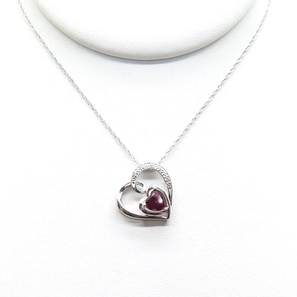 925 Sterling Silver Lab-Created Ruby & C Z Heart Singapore Chain Necklace 18"