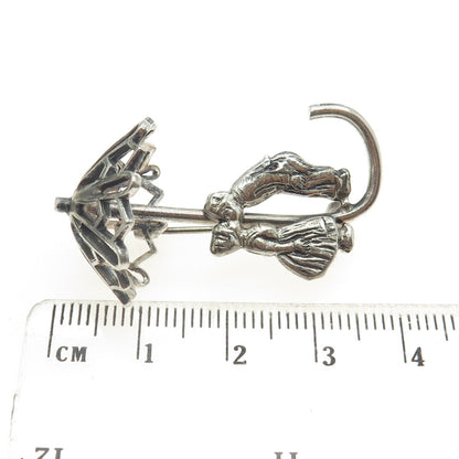 925 Sterling Silver Antique Art Deco Couple Under Umbrella Pin Brooch