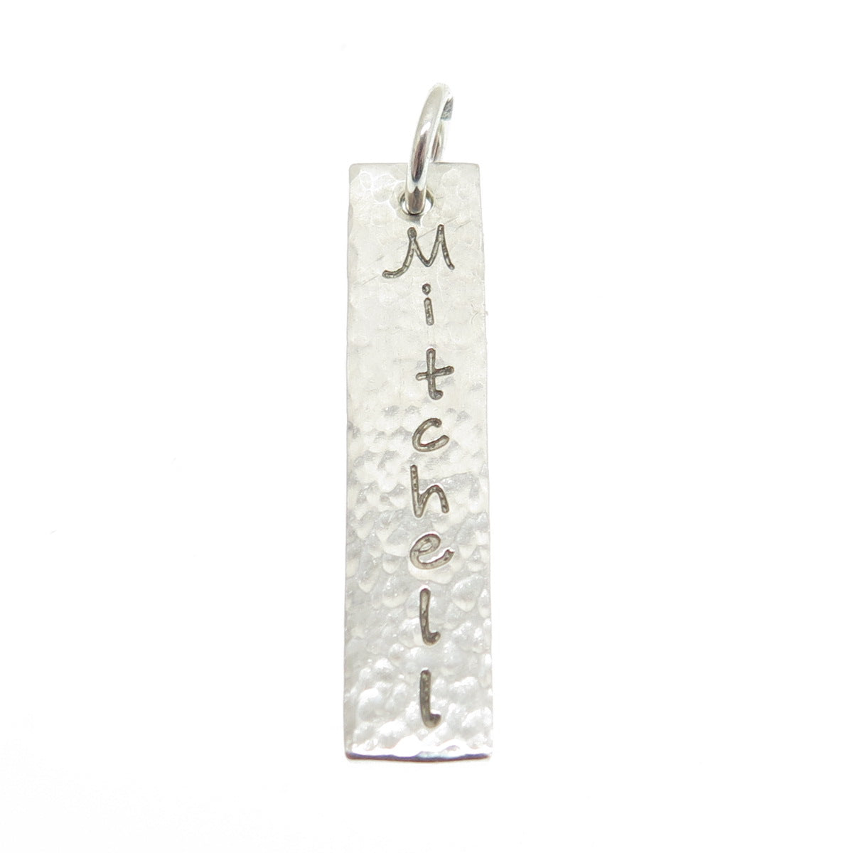 925 Sterling Silver Vintage "Mitchell" Hammered Bar Pendant