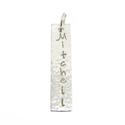 925 Sterling Silver Vintage "Mitchell" Hammered Bar Pendant