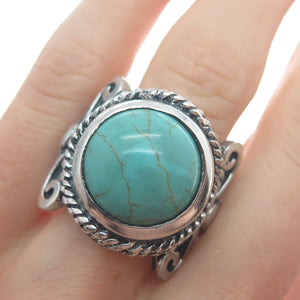 925 Sterling Silver Vintage Real Lone Mountain Turquoise Oxidized Ring Size 9.75