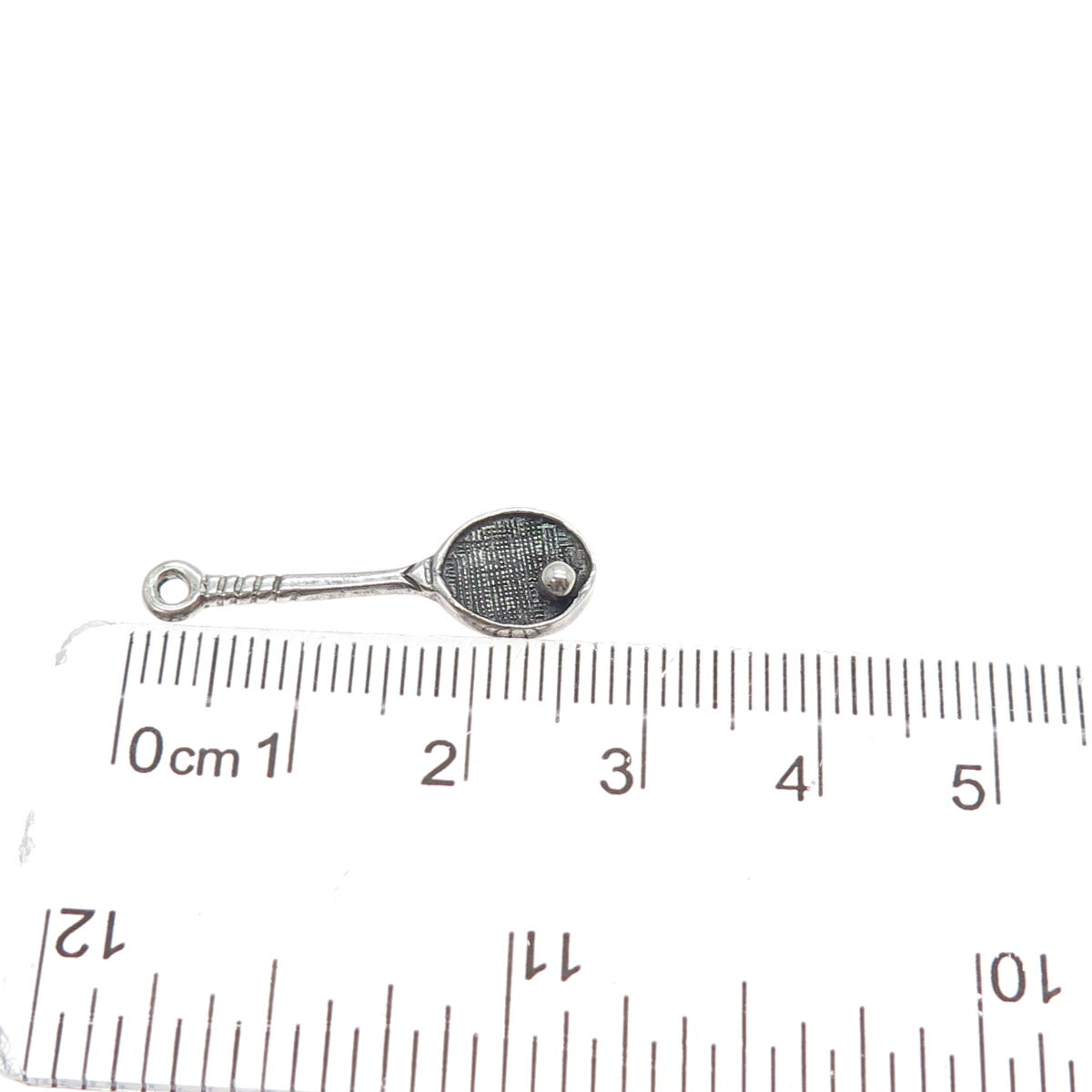 925 Sterling Silver Vintage Tennis Racket Ball Oxidized Minimalist Charm Pendant