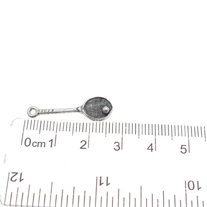 925 Sterling Silver Vintage Tennis Racket Ball Oxidized Minimalist Charm Pendant