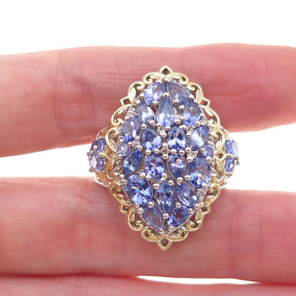 Chuck Clemency 925 Sterling Silver 2-Tone Real Tanzanite White Topaz Ring Size 8