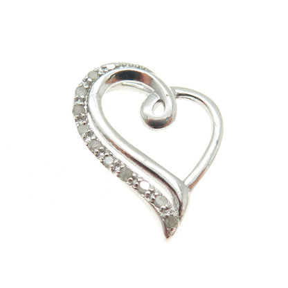 925 Sterling Silver Real Round-Cut Diamond Heart Slide Pendant