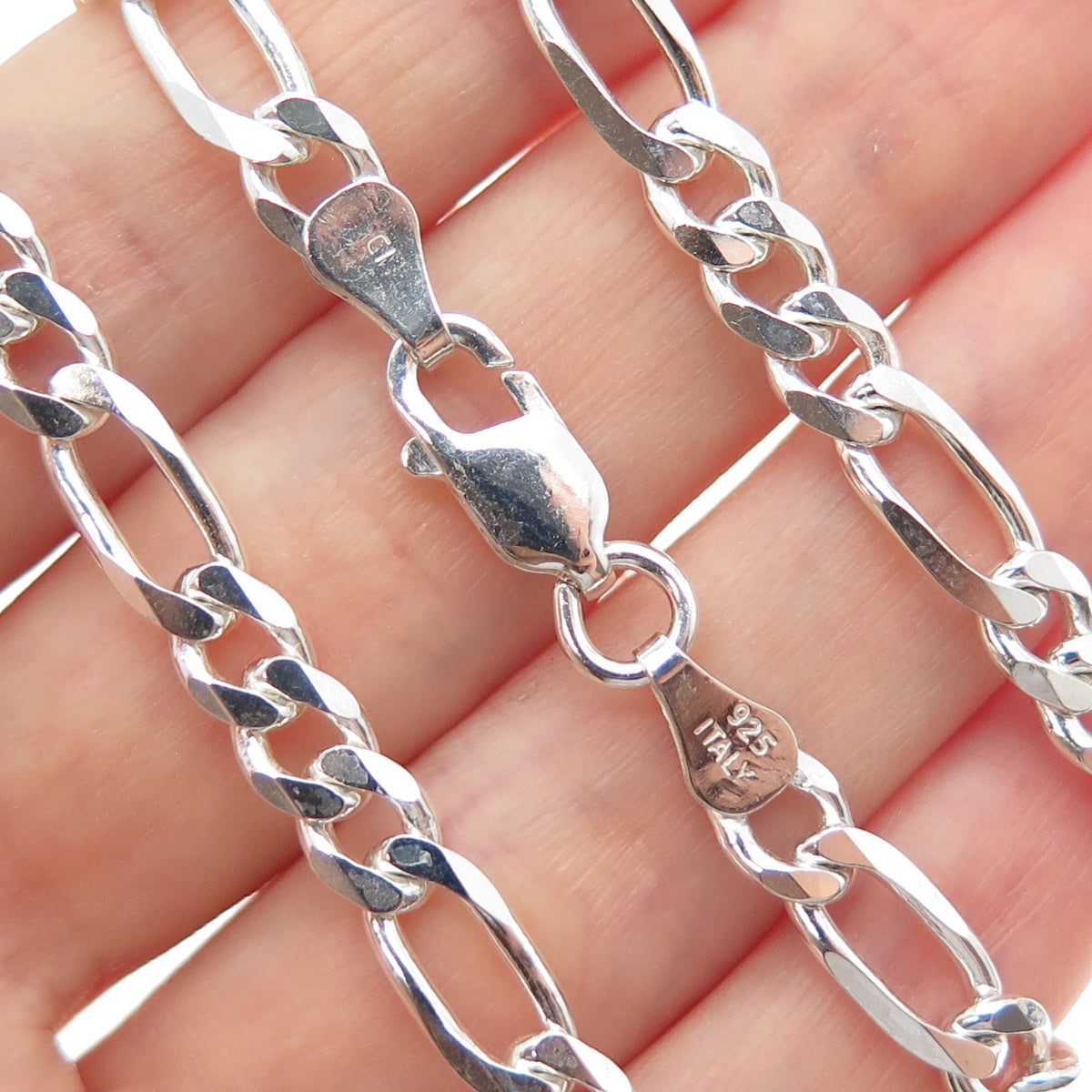 925 Sterling Silver Vintage Italy Figaro Chain Necklace 18"