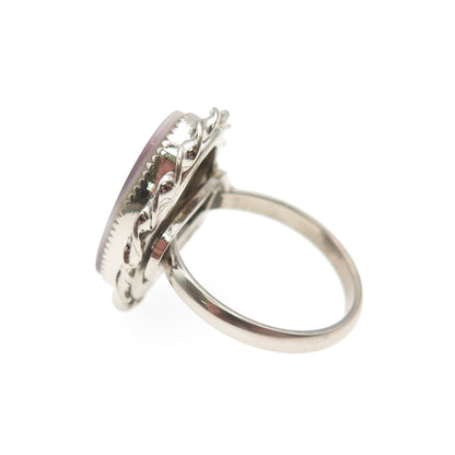 925 Sterling Silver Shank Vintage Real Lavender MOP Twisted Bezel Ring Size 6