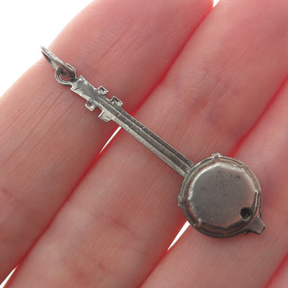 925 Sterling Silver Antique Art Deco Banjo Musical Instrument Charm Pendant