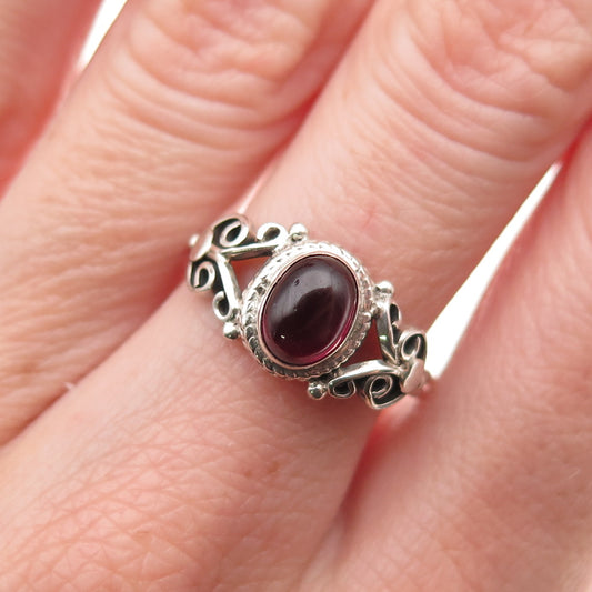 925 Sterling Silver Vintage Real Rhodolite Swirl Oxidized Ring Size 7.25