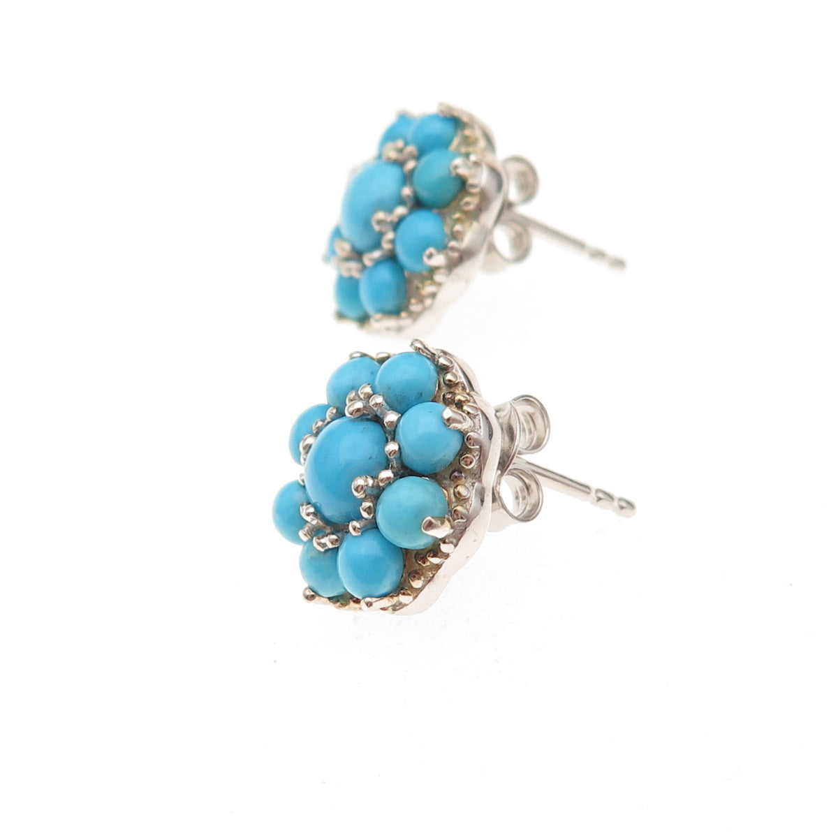 Chuck Clemency 925 Sterling Silver Real Sleeping Beauty Turquoise Stud Earrings